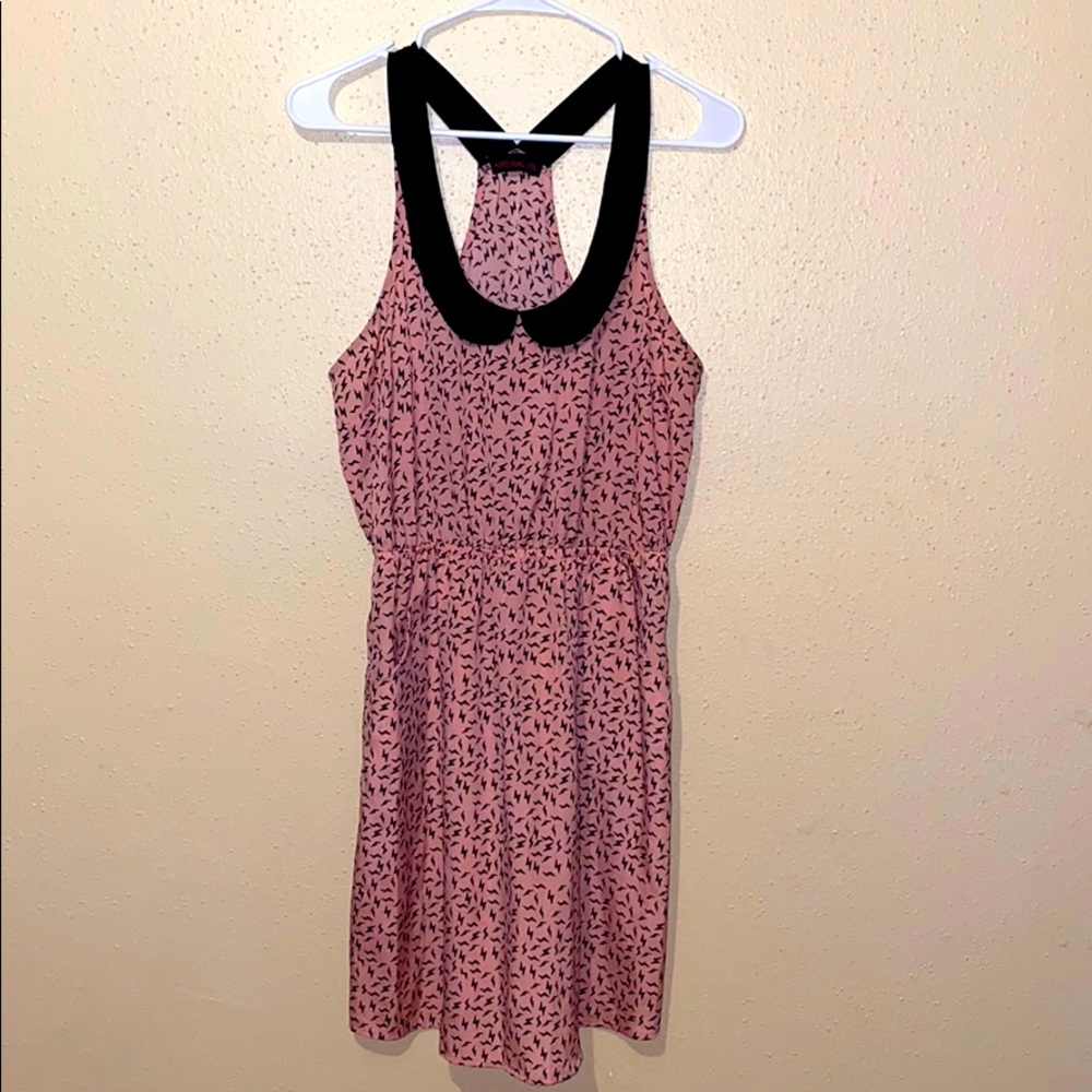 Material Girl Lightning Bolt Dress Pink Black Racerback Peter Pan Collar